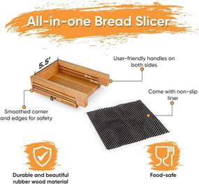 img 2 attached to Premium Rubber Wood Bread Slicers - 5-in-1 Multi-Purpose Tool with Knife Holder, Chopping Board, Serving Tray, Bagel Slicer - Includes Bonus Non-Slip Mat! Perfect for Homemade Bread, Cake, and Picnics