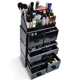 img 4 attached to 💄 InnSweet Makeup Organizer Acrylic Cosmetic Storage Drawers and Jewelry Display Box, Set of 4 Makeup Holders in Black