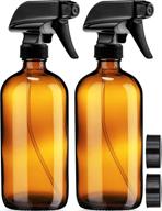 🌿 2-pack empty 16oz amber glass spray bottles with labels - refillable containers for essential oils, cleaning products, and aromatherapy - long-lasting black trigger sprayer with mist and stream settings логотип