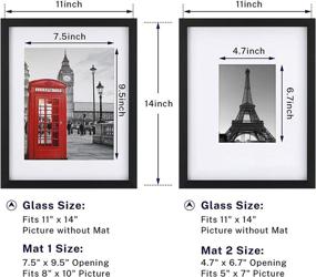 img 3 attached to 🖼️ ONE WALL 11x14 Tempered Glass Picture Frames | Display 8x10 or 5x7 Photos with or without Mat | Black Solid Wood Photo Frames for Wall and Tabletop | Mounting Hardware Included