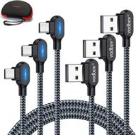 vodbov usb c fast charger 90 degree cable 3in1 pack (4ft/6ft/10ft) - type c braided usb-c to usb-a for samsung note 10 s20 macbook (black) + hand bag included logo