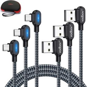 img 4 attached to vodbov USB C Fast Charger 90 Degree Cable 3in1 Pack (4ft/6ft/10ft) - Type C Braided USB-C to USB-A for Samsung Note 10 s20 MacBook (Black) + Hand Bag Included