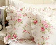 🌹 kolachic country rose printed pillowcases - shabby chic vintage ruffles bedding covers in pink floral print, standard size, made of cotton fabric логотип