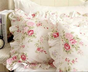 img 1 attached to 🌹 Kolachic Country Rose Printed Pillowcases - Shabby Chic Vintage Ruffles Bedding Covers in Pink Floral Print, Standard Size, made of Cotton Fabric