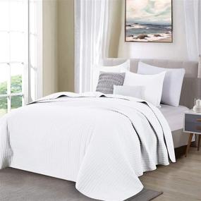 img 3 attached to 🛏️ 3-Piece Alicia Collection White King Quilt Set with Shams: Detailed Channel Stitching, All-Season Bedspread Quilt Set