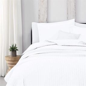 img 2 attached to 🛏️ 3-Piece Alicia Collection White King Quilt Set with Shams: Detailed Channel Stitching, All-Season Bedspread Quilt Set