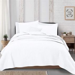 img 4 attached to 🛏️ 3-Piece Alicia Collection White King Quilt Set with Shams: Detailed Channel Stitching, All-Season Bedspread Quilt Set