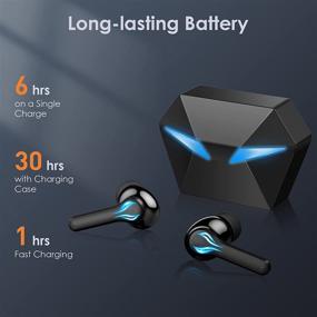 img 2 attached to 🎧 Беспроводные наушники, Bluetooth 5.1 с активным шумоподавлением, зарядным кейсом и микрофоном, глубоким басом, сенсорным управлением, водонепроницаемые для игр, 30 часов автономной работы.