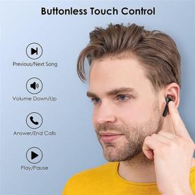 img 1 attached to 🎧 Беспроводные наушники, Bluetooth 5.1 с активным шумоподавлением, зарядным кейсом и микрофоном, глубоким басом, сенсорным управлением, водонепроницаемые для игр, 30 часов автономной работы.