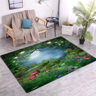 🍄 enchanted forest mushrooms and fairy lanterns print area rug - non-slip carpet for living room, bedroom, dorm, playroom, kids room - home decor rug 7' x 5' logo