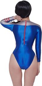 img 1 attached to 👙 LEOHEX Long Sleek One-Piece Swimwear for Women - Sexy Glitter Shiny Bodysuit with Glossy Finish