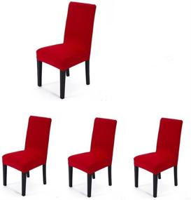 img 4 attached to 🪑 Red Spandex Stretch Chair Cover Protector Set - 4 Pieces | Washable & Slip-Resistant Dining Room Seat Slipcovers