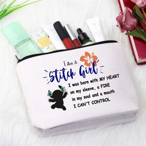 img 1 attached to 🌺 Ohana Inspired Makeup Bag - Girl's Cartoon Movie Zipper Pouch with Spirit Animal Design