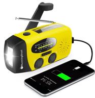 🔋 emergency hand crank radio with led flashlight - am/fm weather radio, 2000mah power bank phone charger, usb & solar powered - ideal for camping & emergency situations (yellow) logo