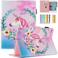 dteck case for ipad 9.7 (ipad 6th/5th gen 2018/2017 & ipad air 2 & ipad air 2013), 9.7 inch - auto sleep/wake, protective pu leather wallet stand flip cute cover in pink unicorn design logo