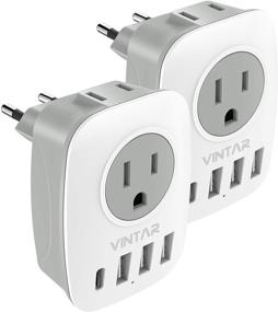 img 4 attached to 🔌 [2-Pack] European Travel Plug Adapter with USB C, American Outlets, and USB Ports - VINTAR International Power Adaptor, 6 in 1 European Plug Adapter