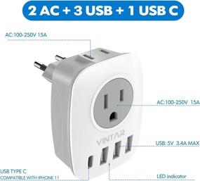 img 3 attached to 🔌 [2-Pack] European Travel Plug Adapter with USB C, American Outlets, and USB Ports - VINTAR International Power Adaptor, 6 in 1 European Plug Adapter