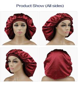 img 3 attached to 🎀 L'VOW 2 Pack Large Satin Bonnet Sleep Cap for Women Hair Loss Curly Natural Long Hair - Black & Wine