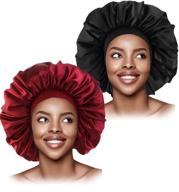 🎀 l'vow 2 pack large satin bonnet sleep cap for women hair loss curly natural long hair - black & wine logo