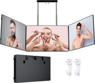 🪞 adjustable 360° three-way mirror for self hair cutting - height adjustable telescoping hooks, portable and foldable haircut mirror for travel, bedrooms, bathroom (no led) logo