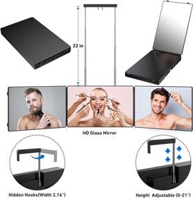 img 2 attached to 🪞 Adjustable 360° Three-Way Mirror for Self Hair Cutting - Height Adjustable Telescoping Hooks, Portable and Foldable Haircut Mirror for Travel, Bedrooms, Bathroom (No LED)