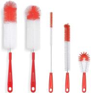 5-pack red bottle brush cleaner set - long large cleaning brush for hydro flask, 🧼 thermos, water bottles & more - perfect for narrow neck wine/beer bottles, hummingbird feeders, spouts, and straws logo