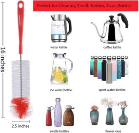 img 2 attached to 5-Pack Red Bottle Brush Cleaner Set - Long Large Cleaning Brush for Hydro Flask, 🧼 Thermos, Water Bottles & More - Perfect for Narrow Neck Wine/Beer Bottles, Hummingbird Feeders, Spouts, and Straws