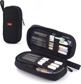 img 4 attached to 🖋️ CICIMELON Extra-Large Pen Case, Sturdy Pencil Pouch with Zipper, Stylish Portable Pen Bag for Professionals - Black