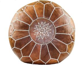 img 3 attached to 🪑 GRAN Handmade Leather Moroccan Pouf Footstool Ottoman: Brown Genuine Leather with Exquisite Hand Embroidered White Stitching - Unstuffed