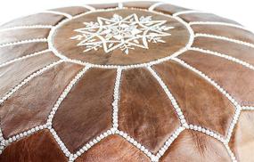 img 2 attached to 🪑 GRAN Handmade Leather Moroccan Pouf Footstool Ottoman: Brown Genuine Leather with Exquisite Hand Embroidered White Stitching - Unstuffed