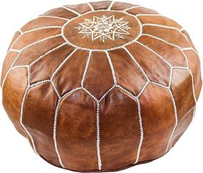 img 1 attached to 🪑 GRAN Handmade Leather Moroccan Pouf Footstool Ottoman: Brown Genuine Leather with Exquisite Hand Embroidered White Stitching - Unstuffed