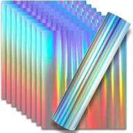 vibrant rainbow silver holographic heat transfer vinyl - 10 sheet pack for diy t-shirts, hats, and crafts logo