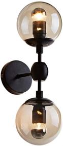 img 3 attached to 🔦 KCO Lighting Black Industrial Wall Sconce with Globe Glass Shade - Mid-Century Vanity Light Fixtures for Bedroom, Study Room, Bathroom, Restaurant (1 Pack)