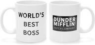 the ultimate office coffee mug: dual-sided dunder mifflin and world's 🎁 best boss gift for men, women, boss - perfect for birthdays, christmas logo