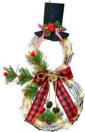 🎄 lighted christmas wreath decoration - dearhouse 16 x 8 inch grapevine wreath with snowman shape, hat and bow - perfect front door, home garden, and wall decor логотип