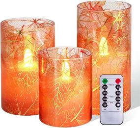 img 4 attached to 🕯️ Immeiscent Flickering Flameless Candles: Fall Harvest Maple Leaf Glass Candle Set with Timer & Remote Control - Realistic Pillar Candle for Home Decor, Wedding, Holiday - Set of 3 (D3”xH4”, 5”, 6”)