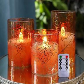 img 3 attached to 🕯️ Immeiscent Flickering Flameless Candles: Fall Harvest Maple Leaf Glass Candle Set with Timer & Remote Control - Realistic Pillar Candle for Home Decor, Wedding, Holiday - Set of 3 (D3”xH4”, 5”, 6”)