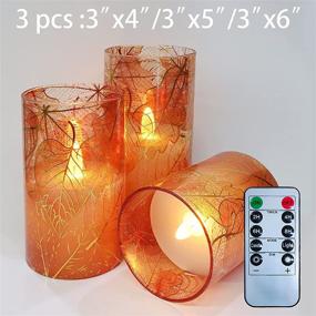 img 2 attached to 🕯️ Immeiscent Flickering Flameless Candles: Fall Harvest Maple Leaf Glass Candle Set with Timer & Remote Control - Realistic Pillar Candle for Home Decor, Wedding, Holiday - Set of 3 (D3”xH4”, 5”, 6”)