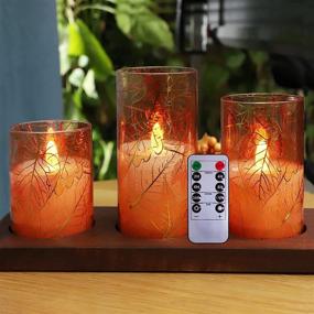 img 1 attached to 🕯️ Immeiscent Flickering Flameless Candles: Fall Harvest Maple Leaf Glass Candle Set with Timer & Remote Control - Realistic Pillar Candle for Home Decor, Wedding, Holiday - Set of 3 (D3”xH4”, 5”, 6”)