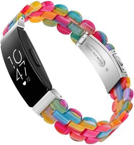 img 4 attached to 🌈 Joyozy Inspire 2 Oval Resin Bands: Stylish Rainbow Wristbands for Fitbit Inspire Series with Stainless Steel Buckle - Women's Replacement Accessories