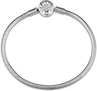 925 sterling silver basic snake chain bracelet with clear cz round clasp charm - forever queen charm bracelet fit charms for women and girls logo