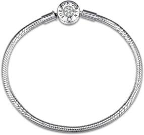 img 4 attached to 925 Sterling Silver Basic Snake Chain Bracelet with Clear CZ Round Clasp Charm - FOREVER QUEEN Charm Bracelet Fit Charms for Women and Girls
