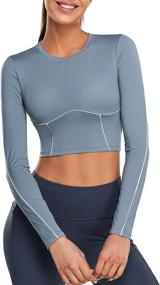 img 4 attached to 👚 XIAOXIAO Long Sleeve Crop Top: Stylish Women's Athletic Shirt with Built-in Bra for Yoga, Running, and Sports