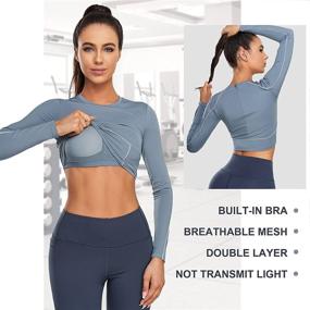 img 3 attached to 👚 XIAOXIAO Long Sleeve Crop Top: Stylish Women's Athletic Shirt with Built-in Bra for Yoga, Running, and Sports