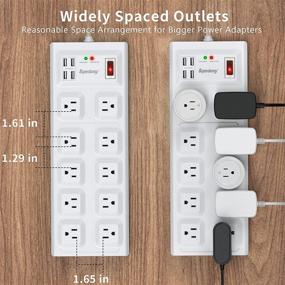 img 3 attached to 💥 10-розеточная розетка с защитой от скачков напряжения и 4 порта USB с возможностью установки на стену - SUPERDANNY 2800J, 15A, 5-футовый удлинитель, многозащитный плоский штекер для дома и офиса.