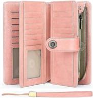 👛 sendefn women's ultra slim real leather card holder wallet with rfid blocking - large capacity (light pink) logo