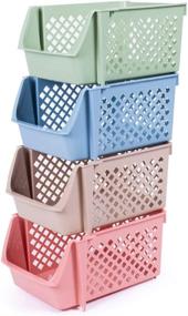 img 4 attached to DVHOK 4-Pack Stackable Storage Bin Organizer for Food Snacks Toys Toiletries - Plastic Storage Baskets in Multicolor