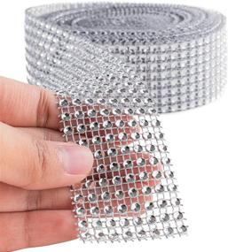 img 1 attached to 1 Roll of 10 Yards Silver Diamond Rhinestone Mesh Ribbon - Perfect for Wedding Cake, Birthdays, Baby Shower, Event Decorations, Arts & Crafts - 8 Row, 1.5 Inches