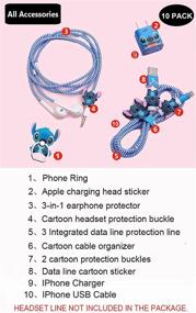 img 3 attached to 🧵 Набор защиты DIY Stitch Protector Stitch для iPhone 11 12 Pro Max XS XR X 7 8 Plus серии iPad - кабель данных USB зарядное устройство, линия данных, провод для наушников, милый защитник провода (синий)