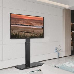 img 2 attached to 📺 Swivel Height Adjustable Universal Floor TV Stand: 32-65 inch Plasma LCD LED OLED Flat/Curved Screen TVs, Black Tempered Glass Base with Media Storage